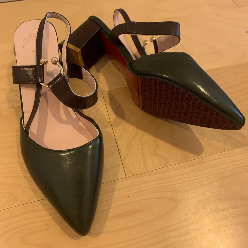 Red-Bottom Slingback Heels with Gold Accent